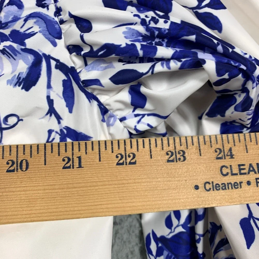 Anthropologie Bomber Jacket Women's Medium M Blue/White Cropped Floral Insulated - Picture 9 of 11